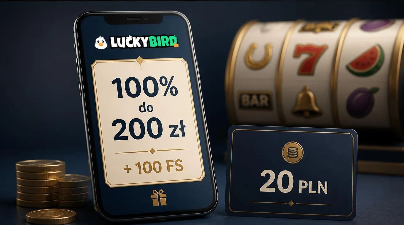 Telefon z ofertą bonusu 100% do 200 zł i 100 FS obok symbolu wpłaty 20 PLN